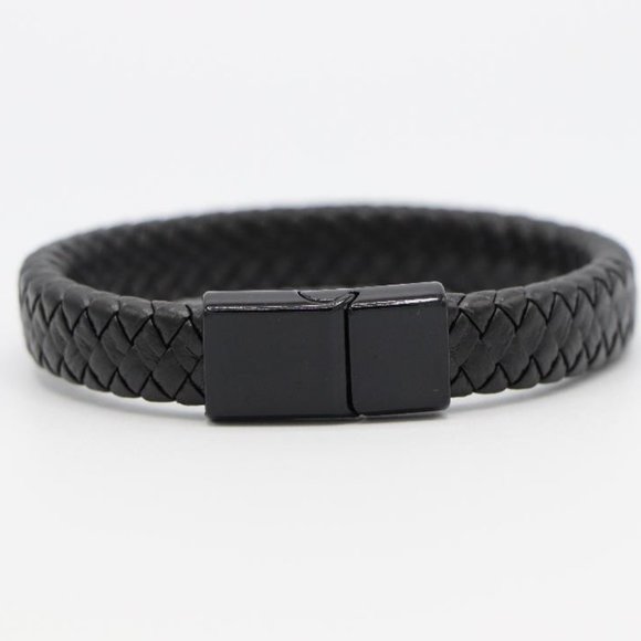 Mens Genuine Leather Braided Bracelet w/Clasp - Picture 3 of 5